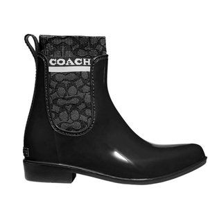 COACH Rivington Rain Bootie Size 9B (M), Black Rubber